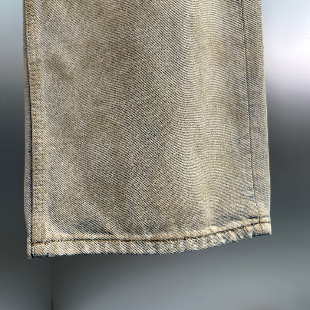 Acne Studios Distressed Beige Tinted Wide-Leg Denim Pants