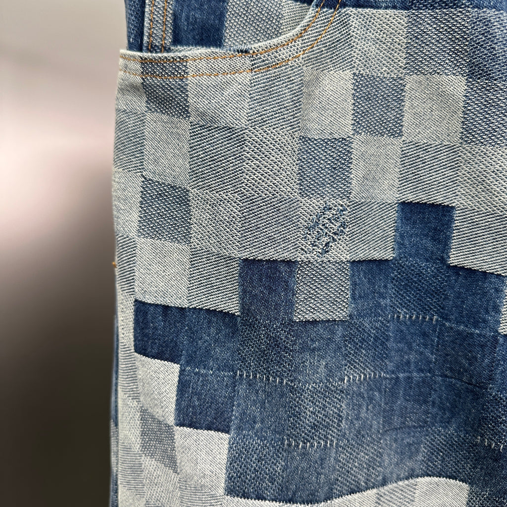 Louis Vuitton Pixelated Damier Indigo Denim Trousers with Heritage Signature