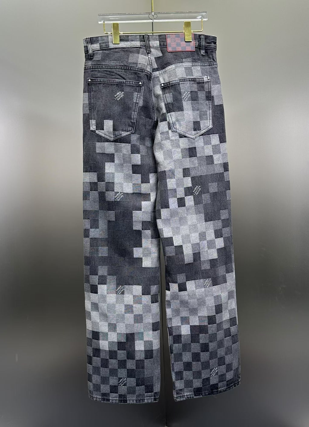 Louis Vuitton Pixelated Damier Charcoal Denim Trousers with Heritage Inscription