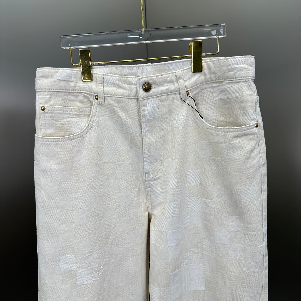 Louis Vuitton Tonal Pixelated Damier Cream Denim Trousers