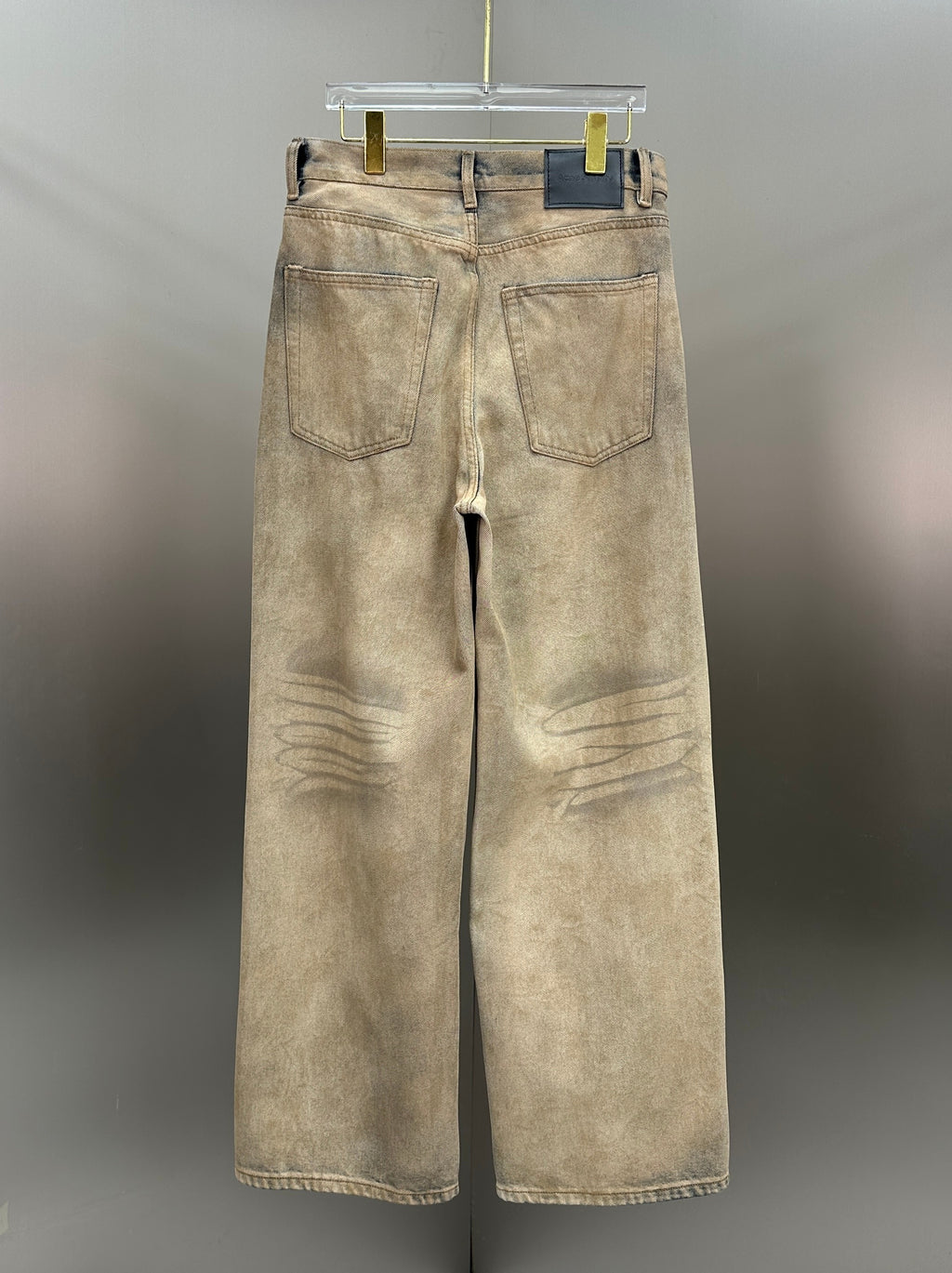 Acne Studios Distressed Beige Tinted Wide-Leg Denim Pants