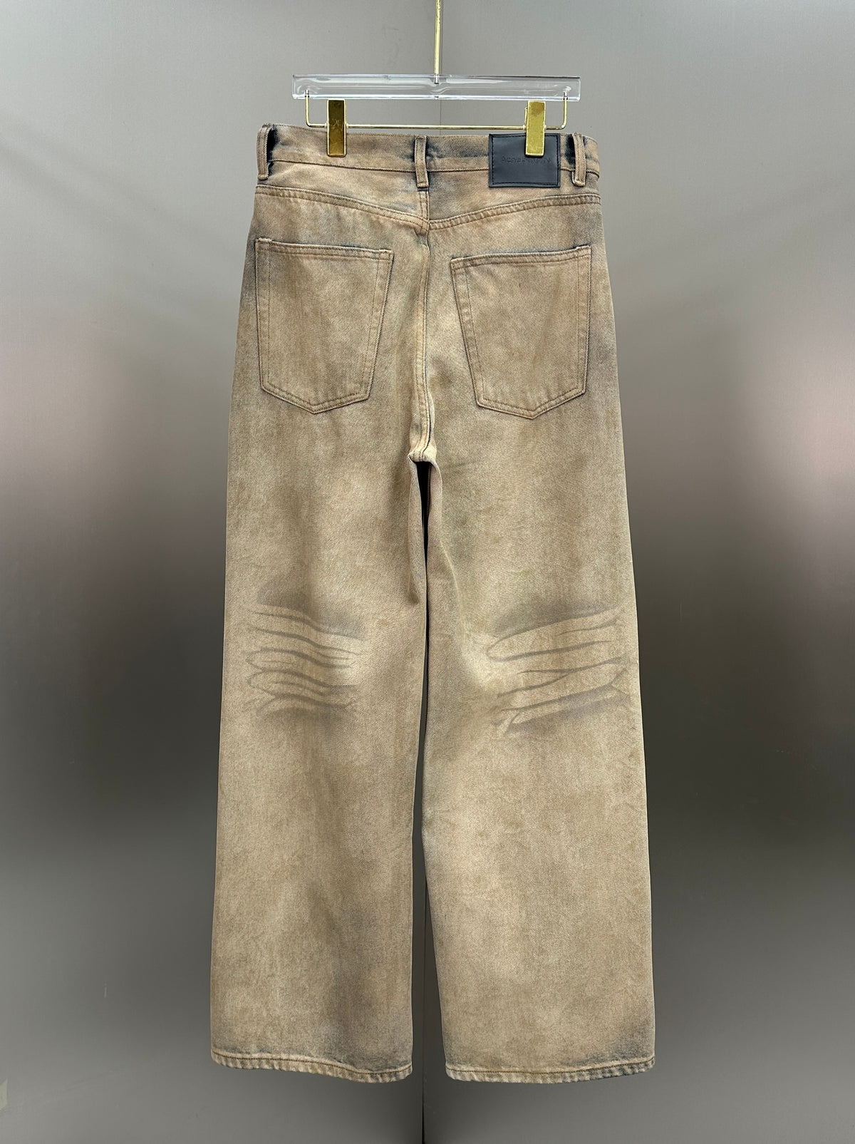 Acne Studios Distressed Beige Tinted Wide-Leg Denim Pants
