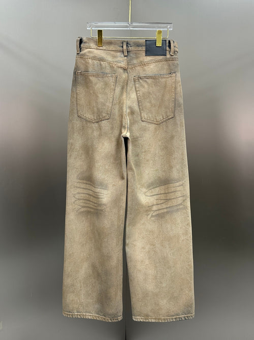 Acne Studios Distressed Beige Tinted Wide-Leg Denim Pants
