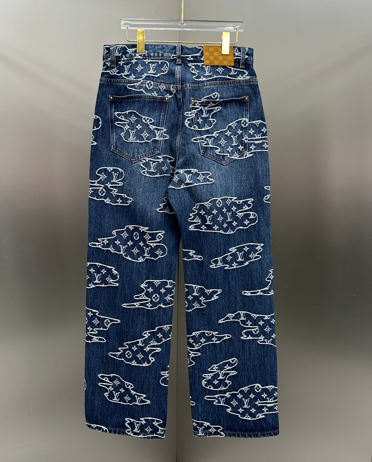 Louis Vuitton White Embroidered Cloud Motif Denim Trousers – Dark Blue