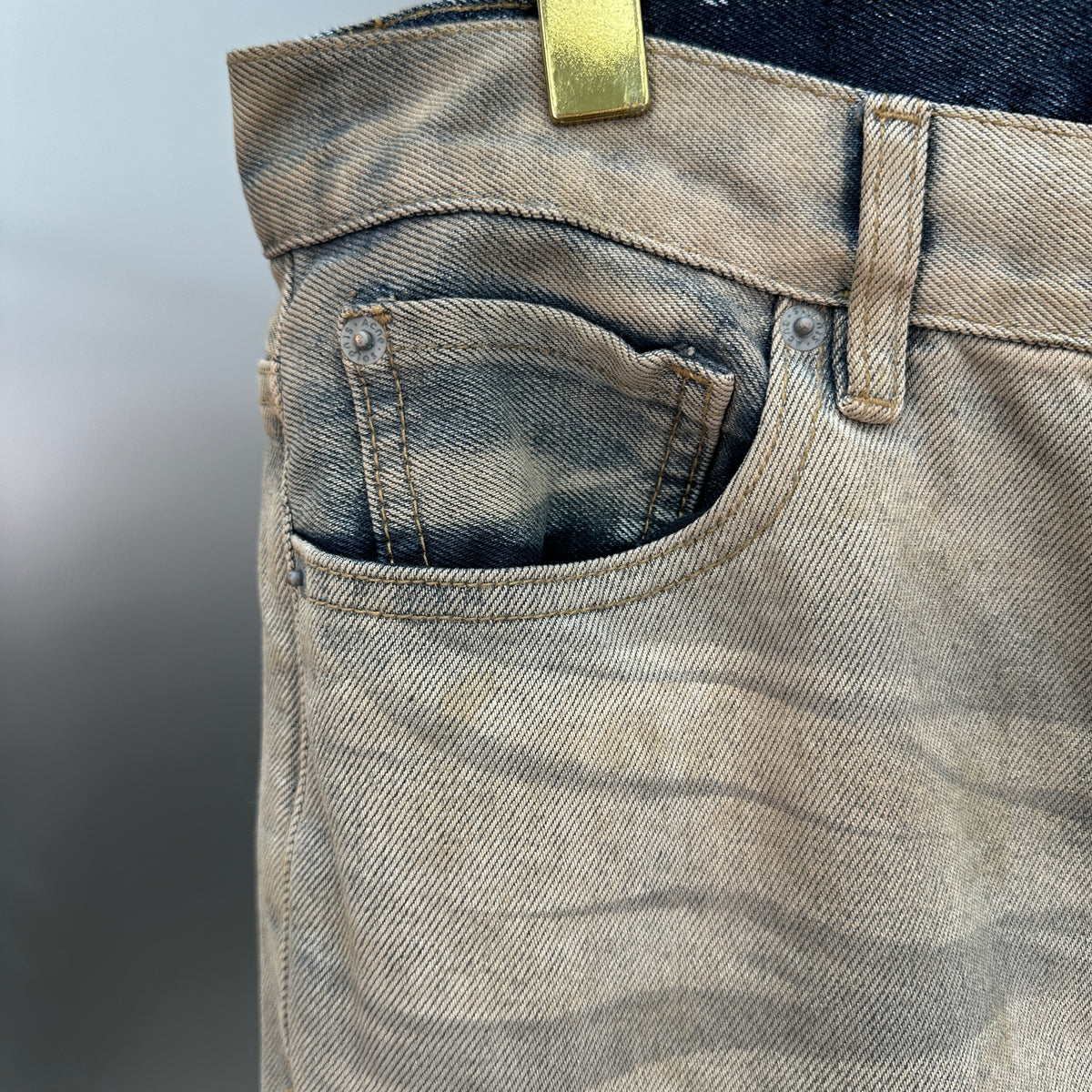 Acne Studios Distressed Beige Tinted Wide-Leg Denim Pants