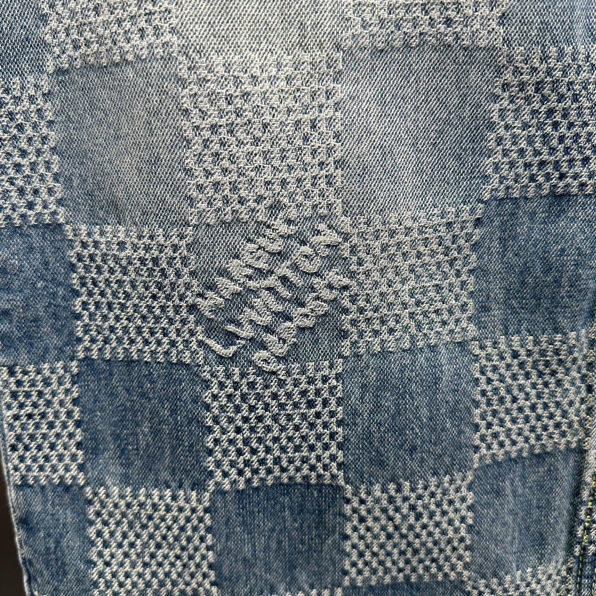 Louis Vuitton Bleached Damier Pattern Denim Trousers with Heritage Inscription