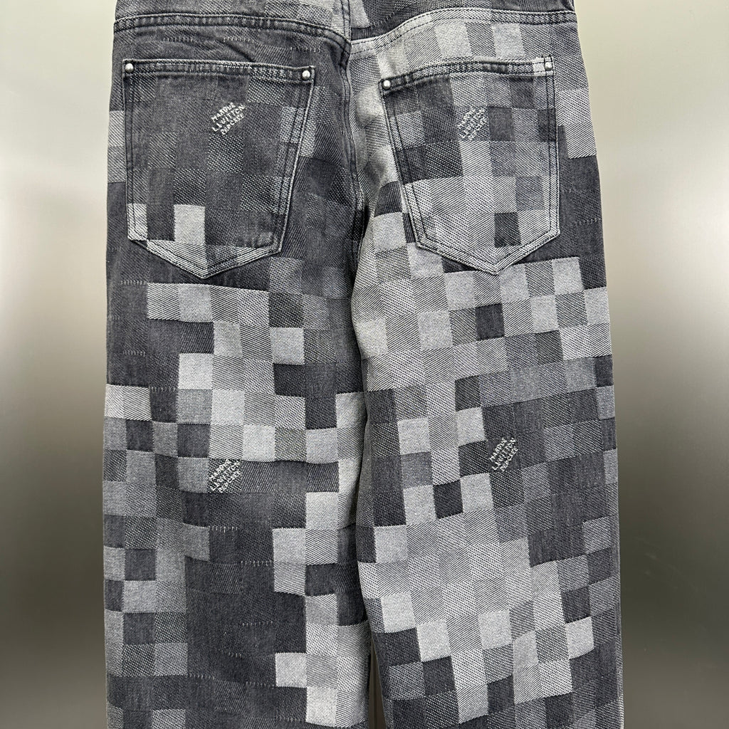 Louis Vuitton Pixelated Damier Charcoal Denim Trousers with Heritage Inscription
