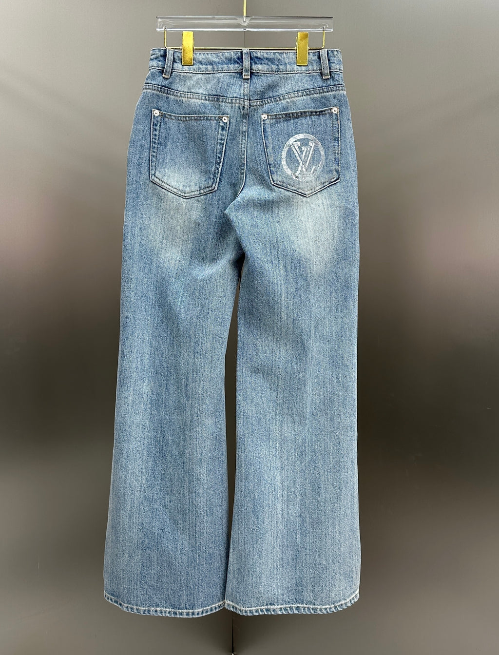 Louis Vuitton Silver LV Monogram Pocket Wide-Leg Denim Trousers