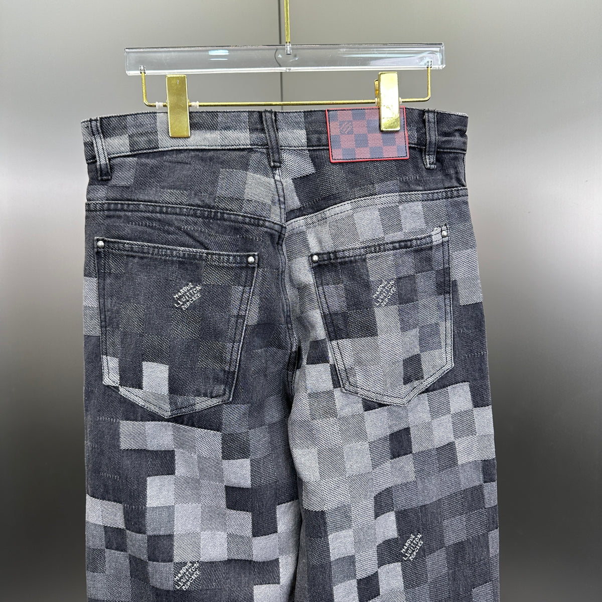 Louis Vuitton Pixelated Damier Charcoal Denim Trousers with Heritage Inscription