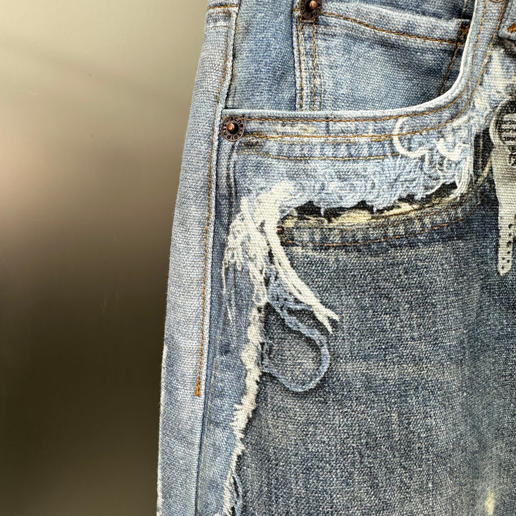 Acne Studios Deconstructed Frayed Denim Panel Jeans