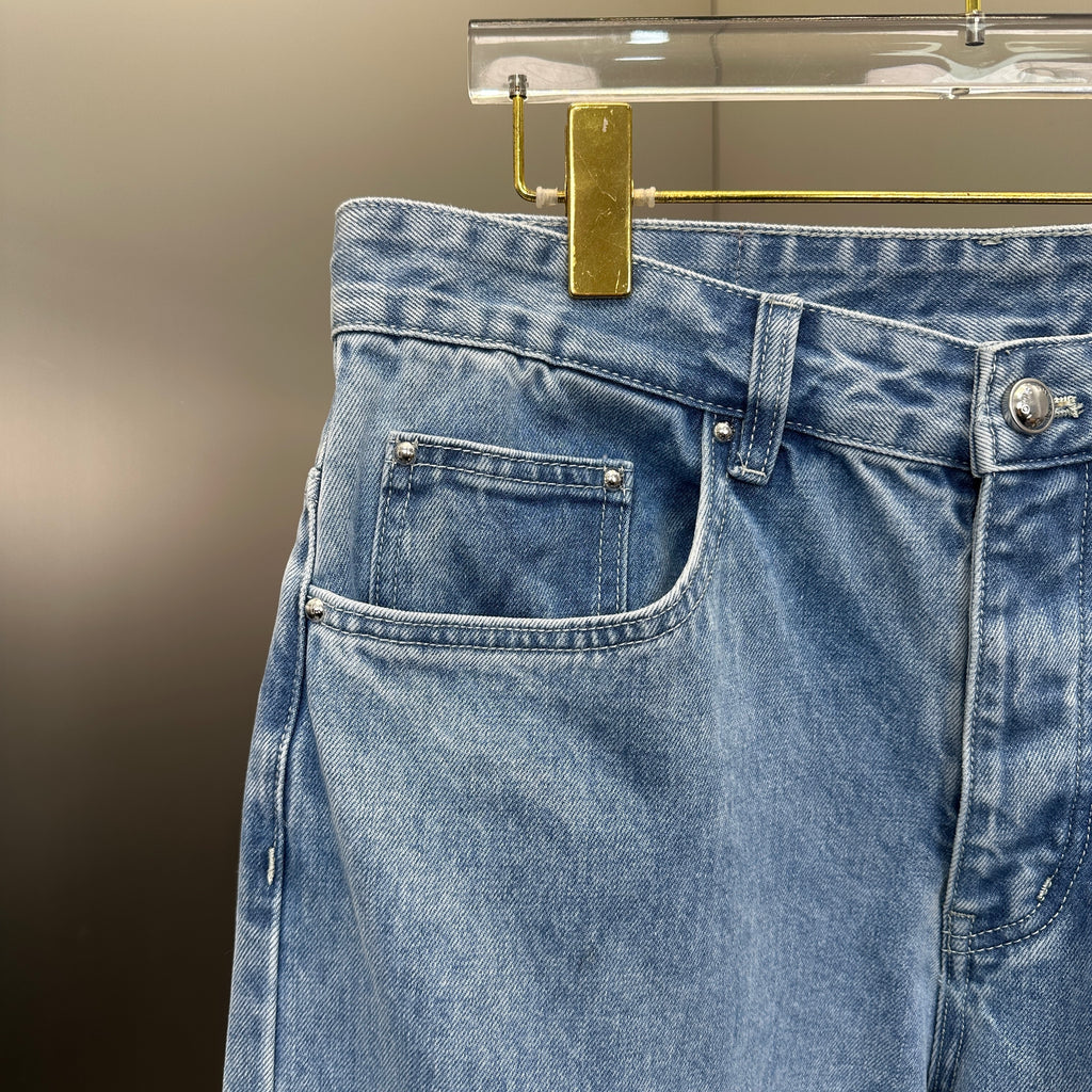 Louis Vuitton Washed Indigo Carpenter Fit Jeans with Frayed Monogram Panels
