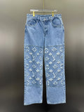 Louis Vuitton Washed Indigo Carpenter Fit Jeans with Frayed Monogram Panels