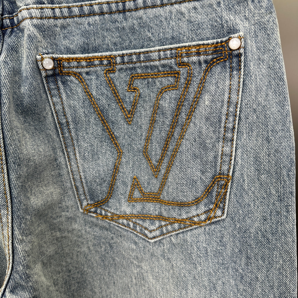 Louis Vuitton Light Indigo Denim Trousers with Heritage Leather LV Patch