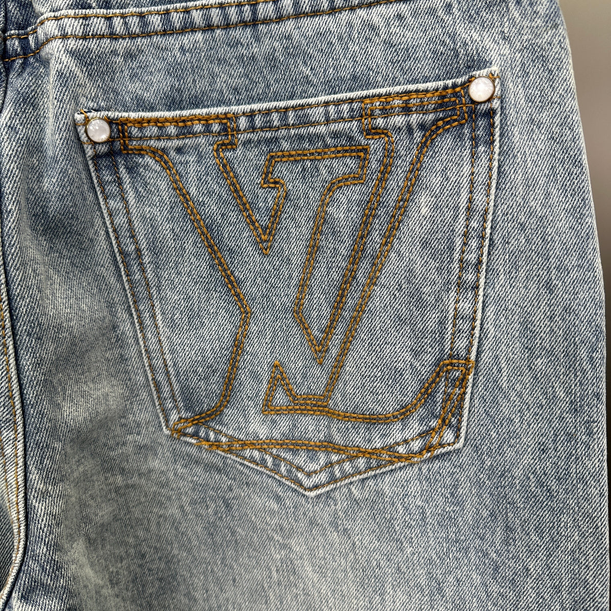 Louis Vuitton Light Indigo Denim Trousers with Heritage Leather LV Patch
