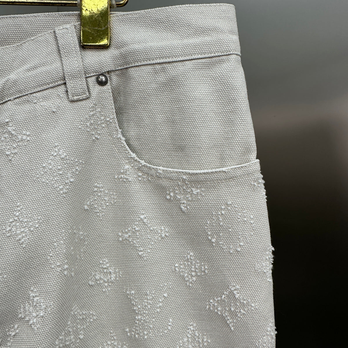 Louis Vuitton All-Over Monogram Embossed Off-White Denim Pants