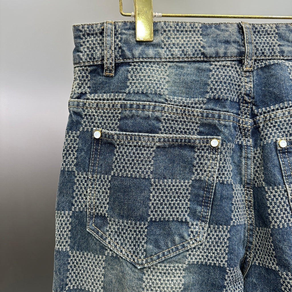 Louis Vuitton Vintage Tinted Damier Denim Trousers with Heritage Inscription