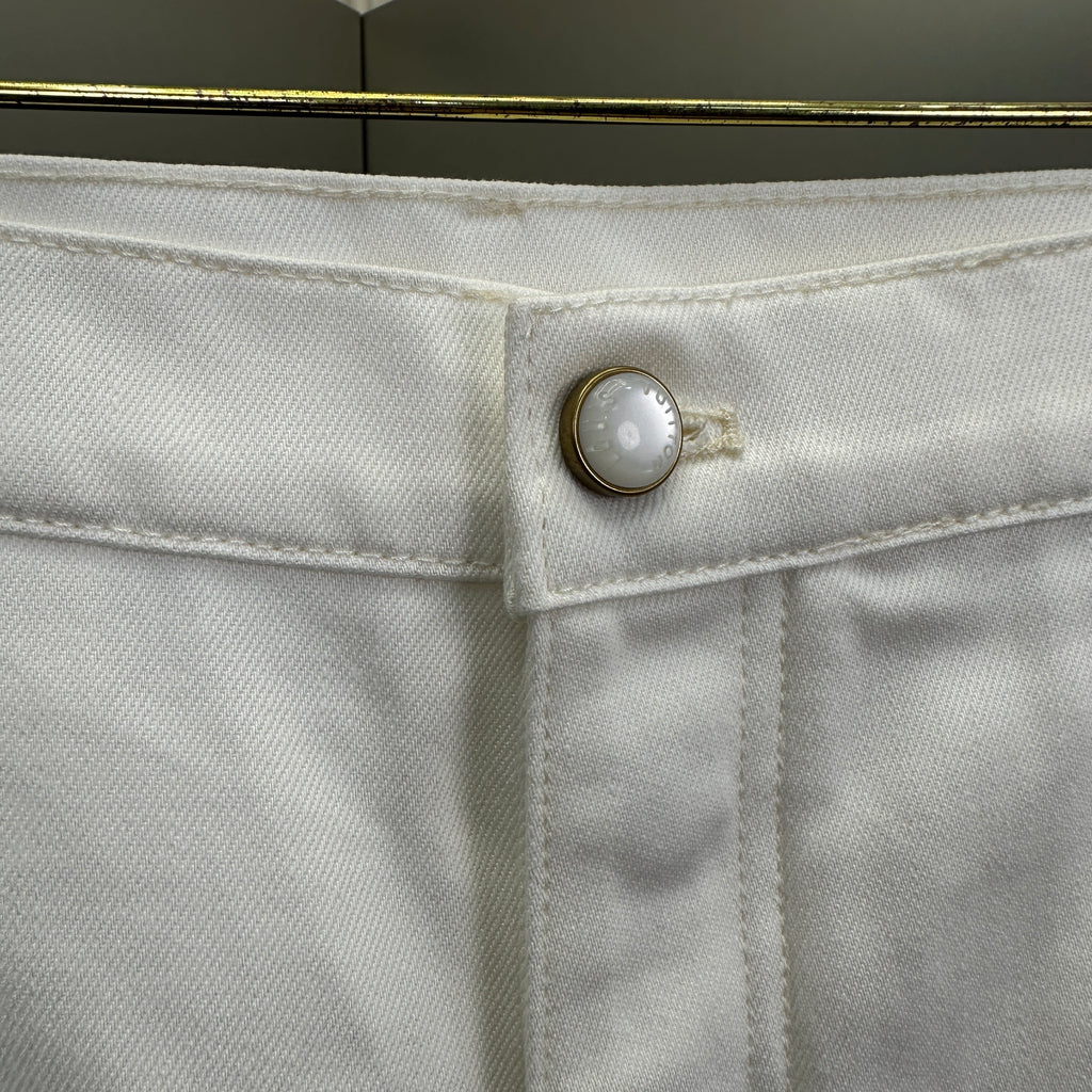Louis Vuitton Classic Fit White Denim Pants with Tan Logo Patch