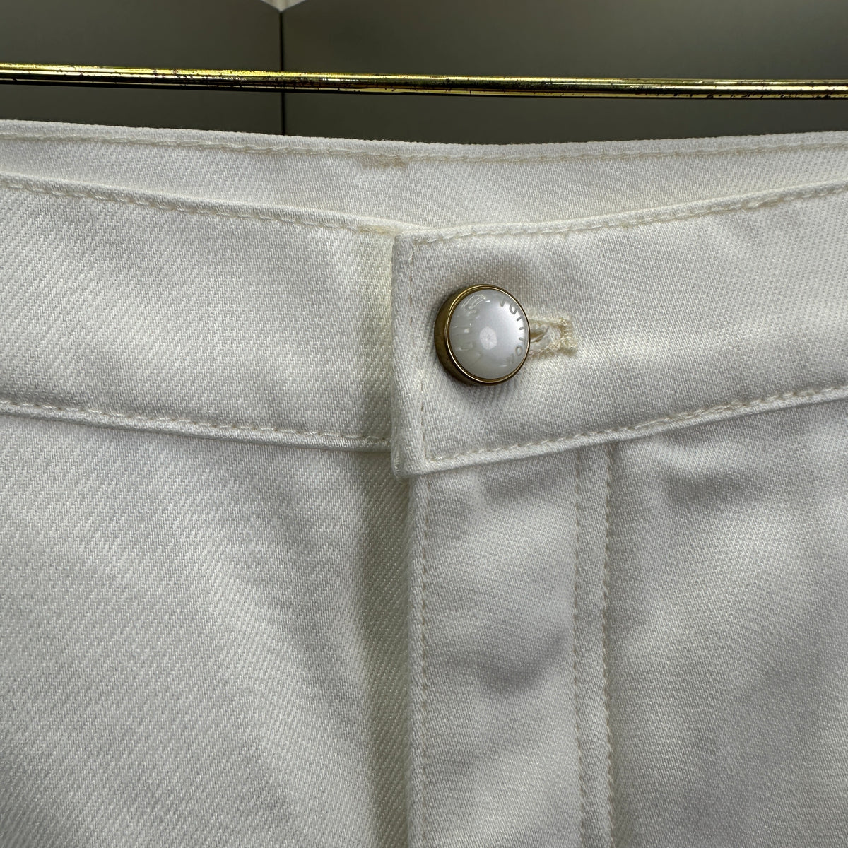 Louis Vuitton Classic Fit White Denim Pants with Tan Logo Patch