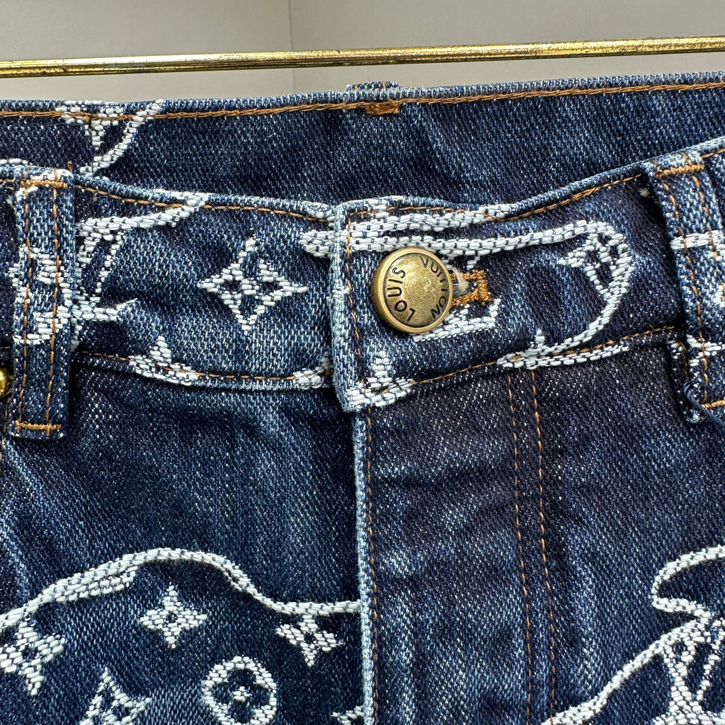 Louis Vuitton White Embroidered Cloud Motif Denim Trousers – Dark Blue