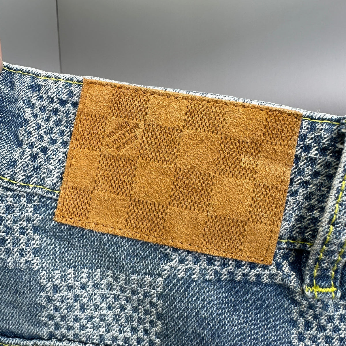 Louis Vuitton Bleached Damier Pattern Denim Trousers with Heritage Inscription