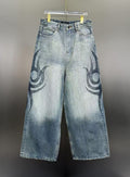 Balenciaga Faded Blue Flame Tribal Wide-Leg Denim