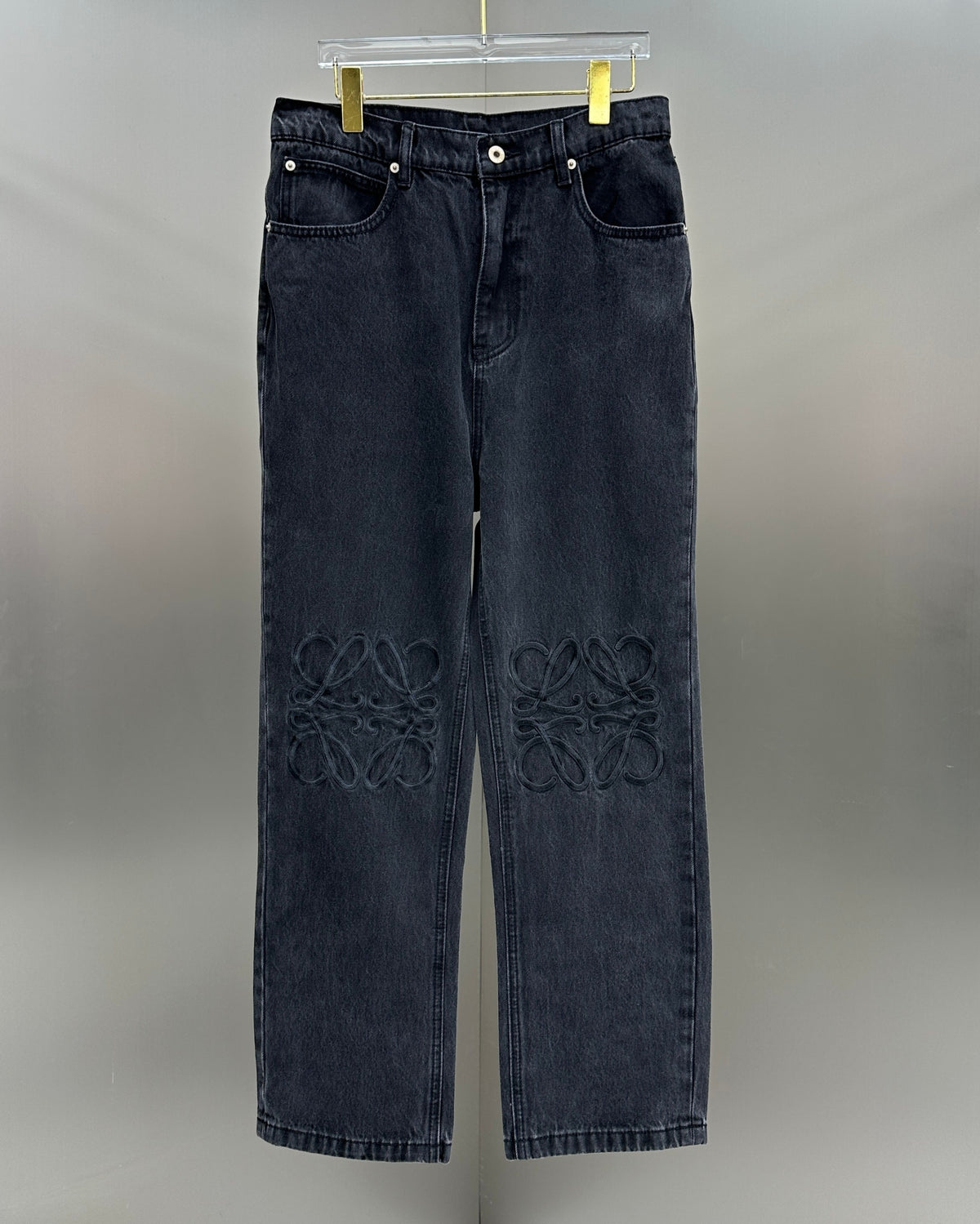 Loewe Anagram Patchwork Straight Denim Pants – Charcoal Black