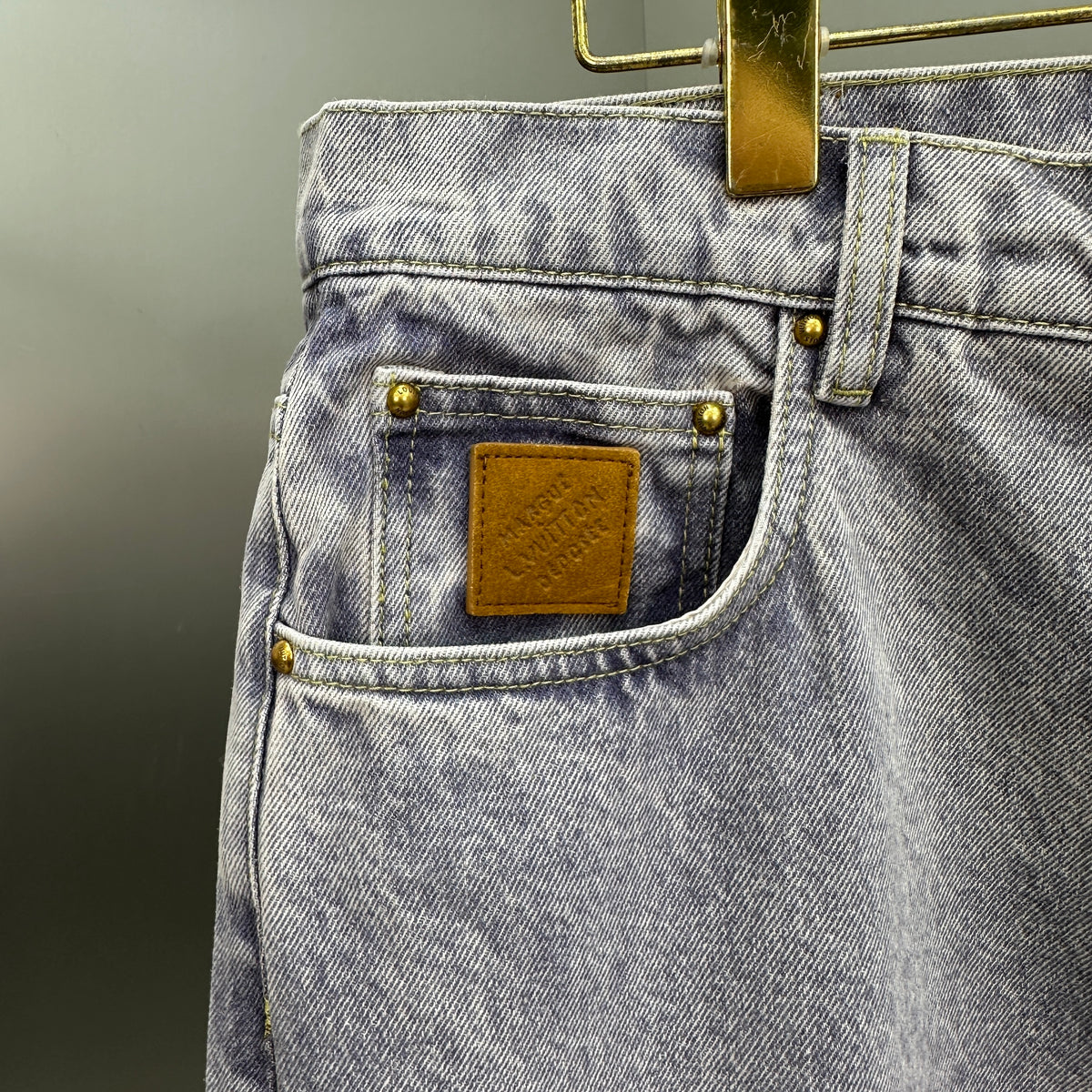 Louis Vuitton Faded Violet Denim Trousers with Leather Pocket Patch