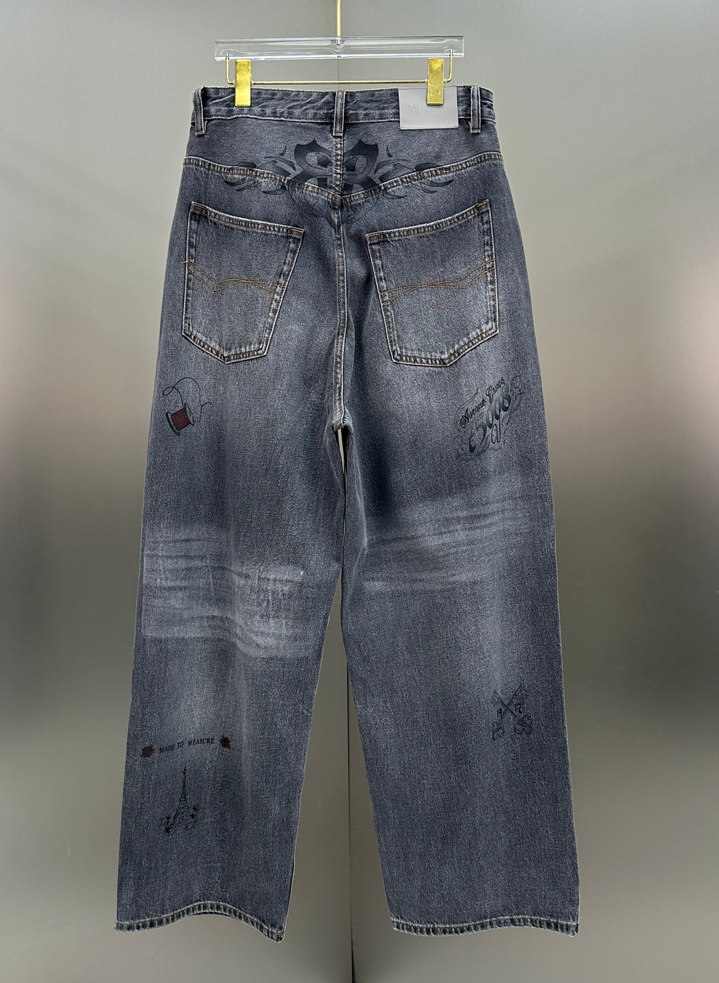 Balenciaga Crest & Artwork Embroidered Baggy Denim Pants