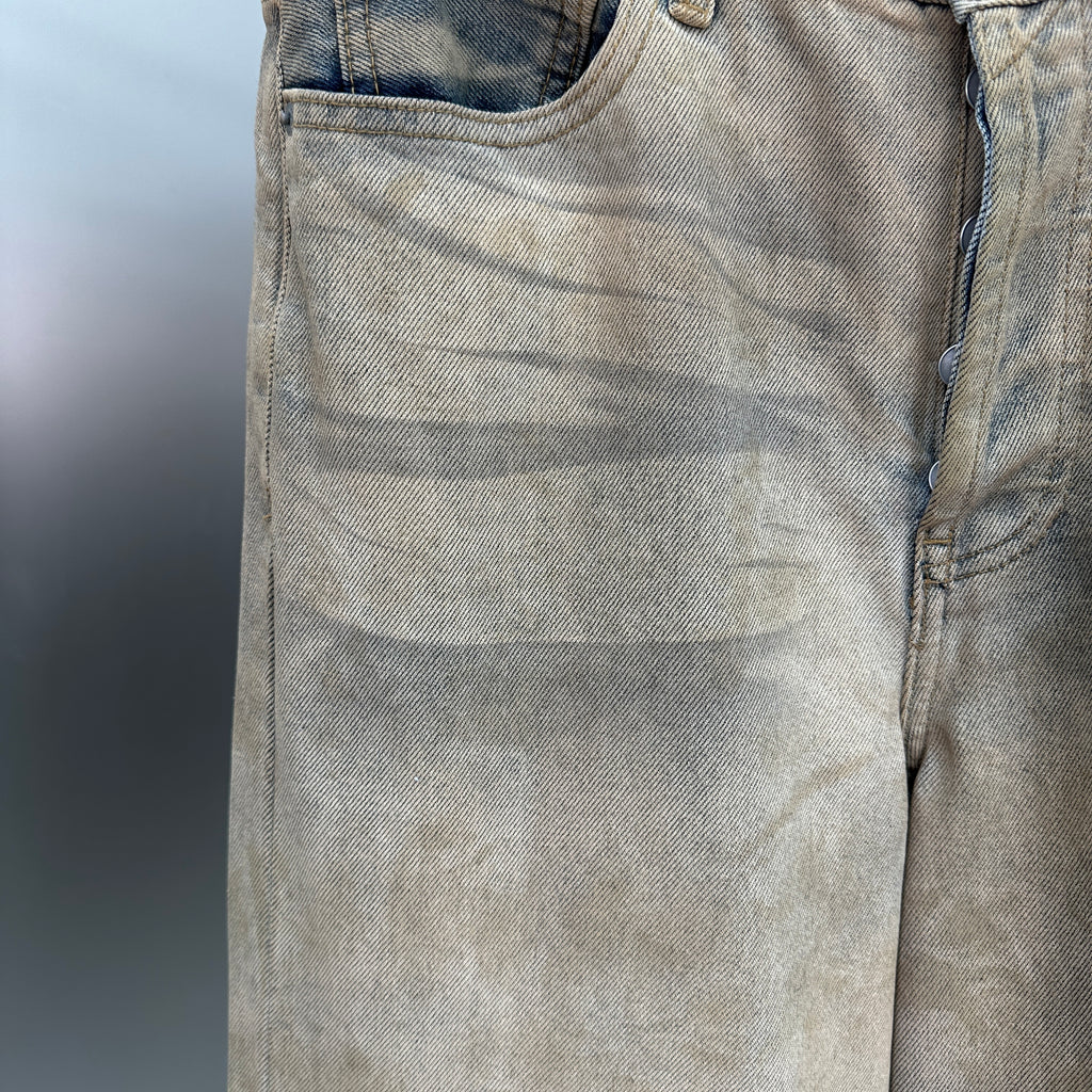 Acne Studios Distressed Beige Tinted Wide-Leg Denim Pants