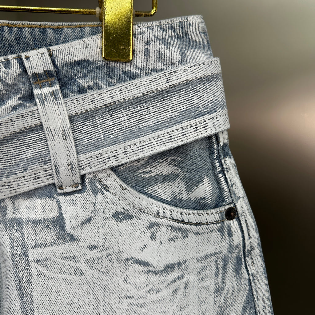 Acne Studios High-Waisted Wide-Leg Denim Pants with Matching Belt