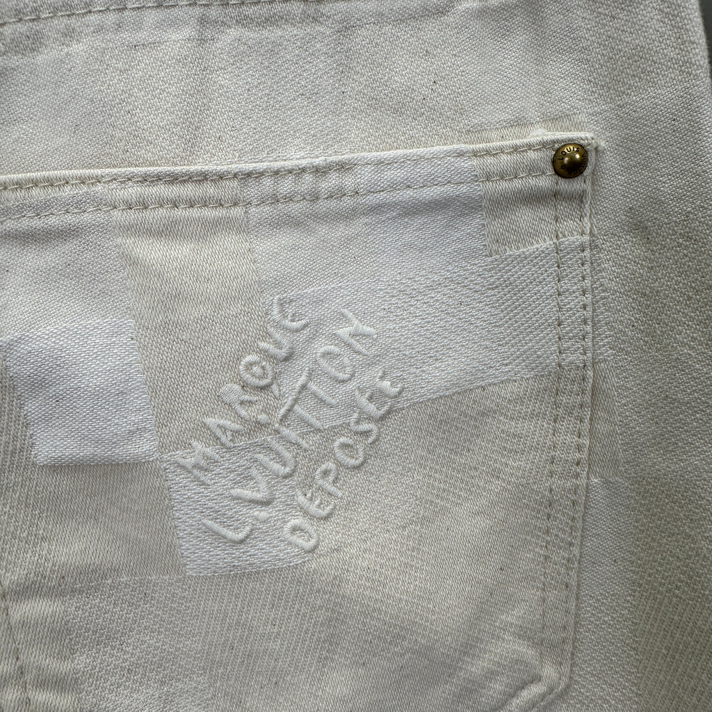 Louis Vuitton Tonal Pixelated Damier Cream Denim Trousers