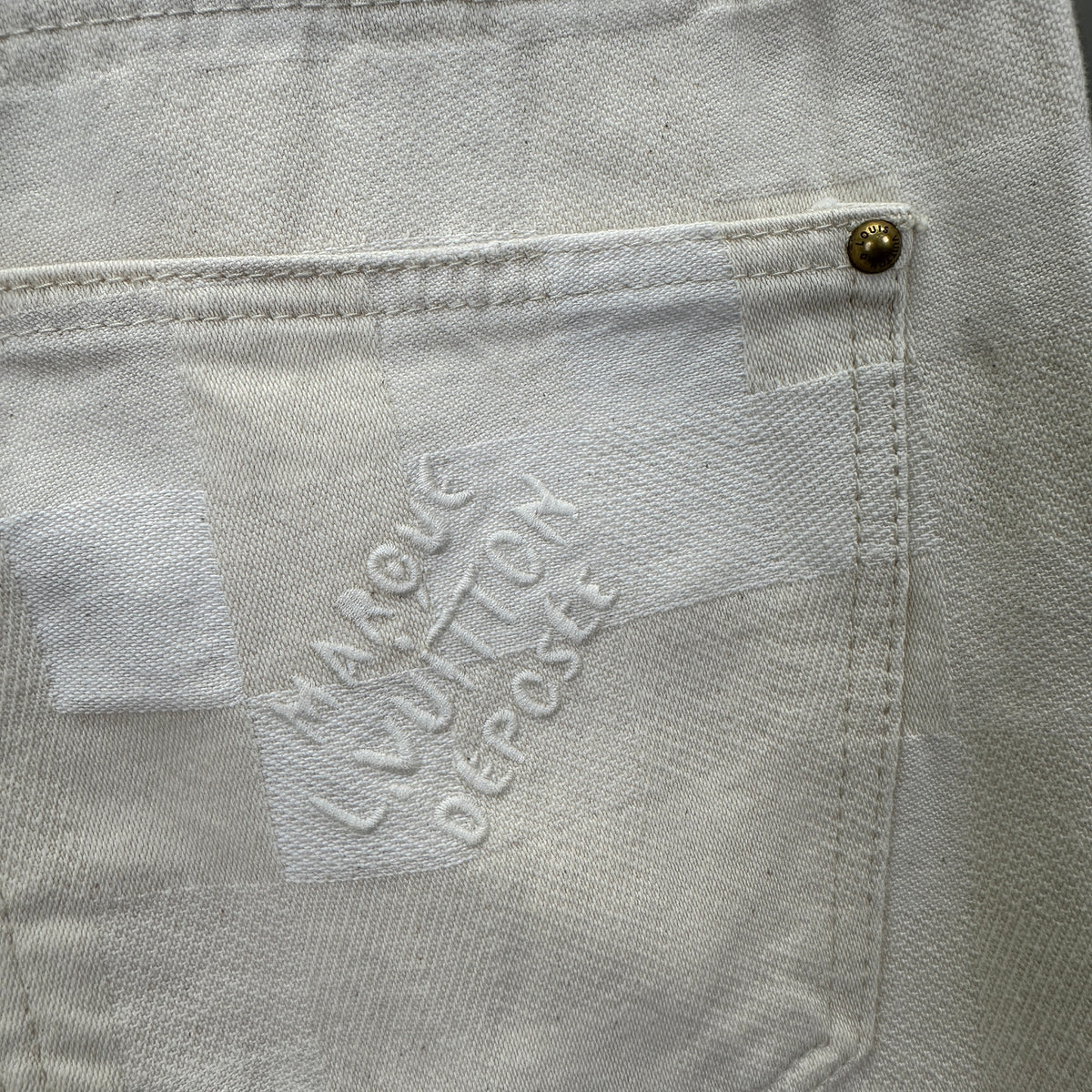 Louis Vuitton Tonal Pixelated Damier Cream Denim Trousers