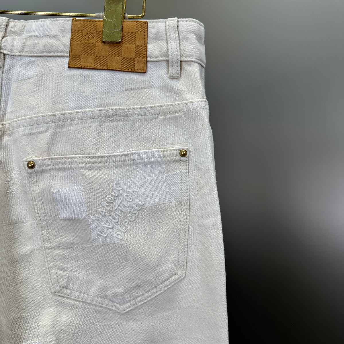 Louis Vuitton Tonal Pixelated Damier Cream Denim Trousers