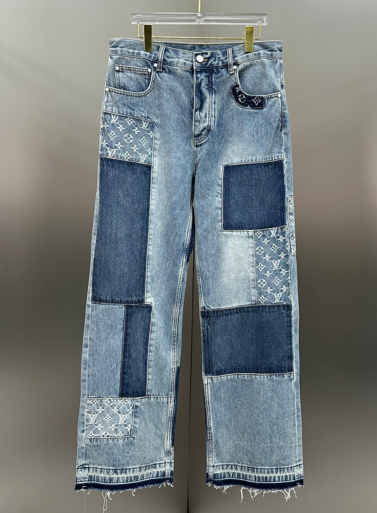Louis Vuitton Multi-Wash Monogram Denim Trousers with Raw Hem