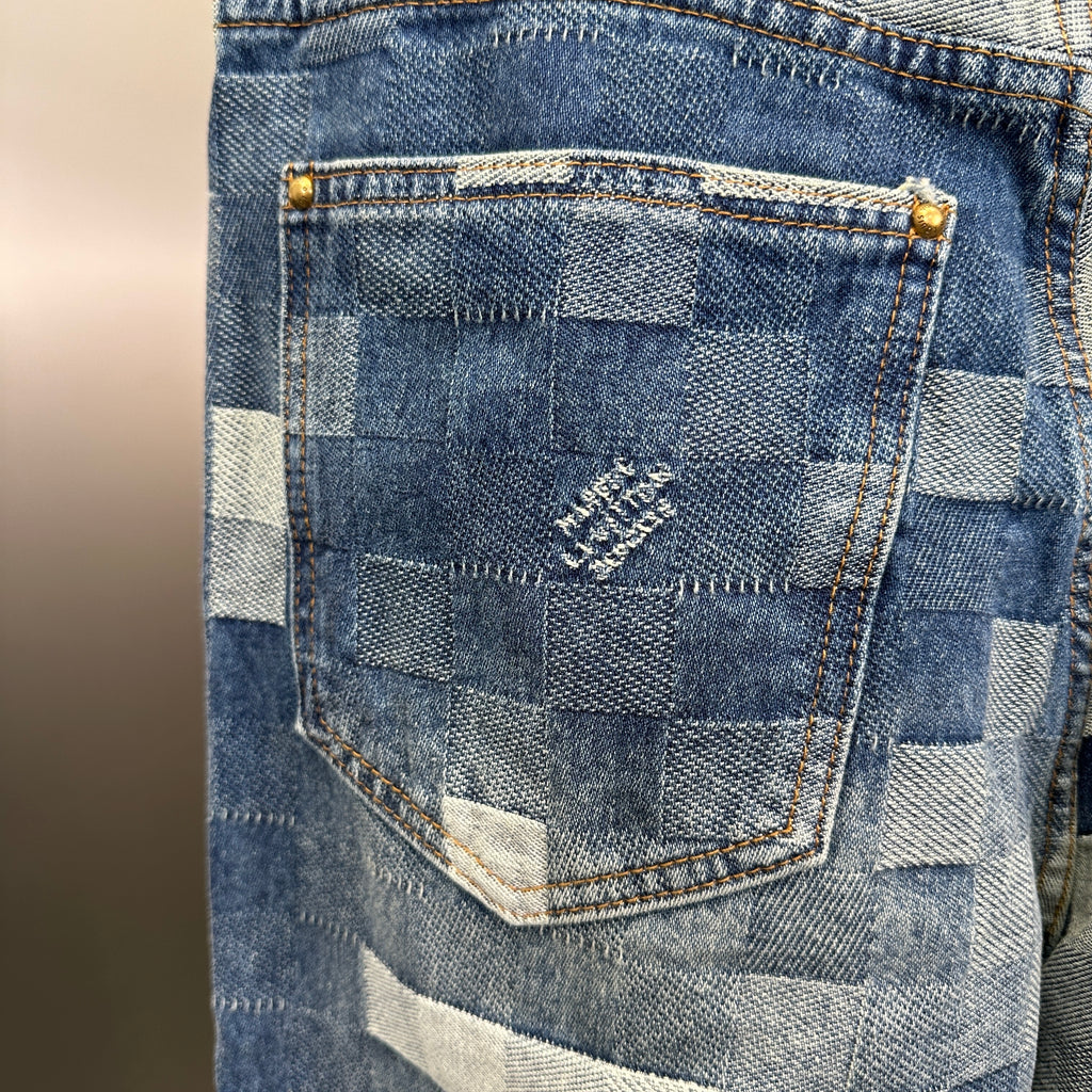 Louis Vuitton Pixelated Damier Indigo Denim Trousers with Heritage Signature