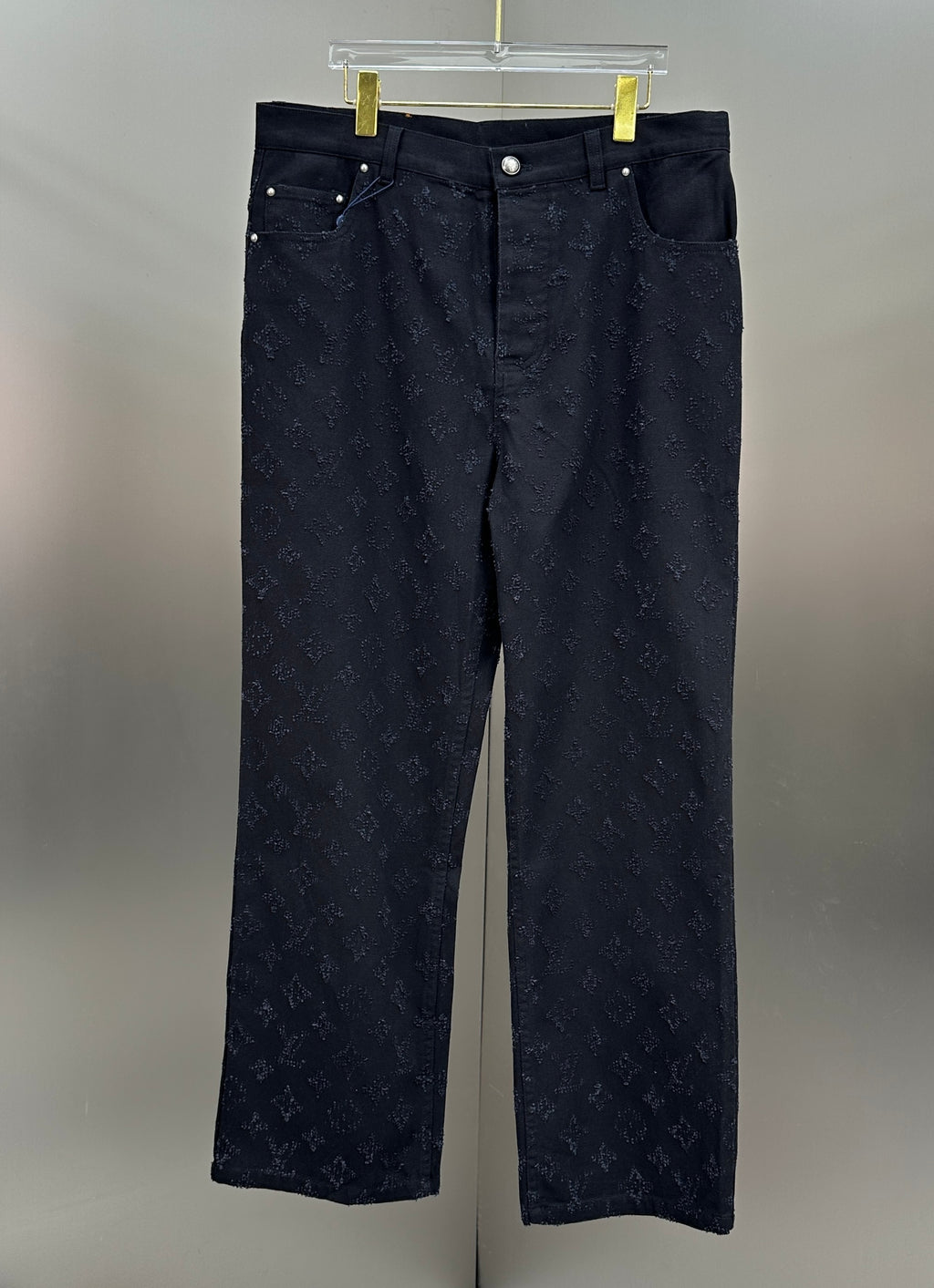 Louis Vuitton All-Over Monogram Embossed Black Denim Pants