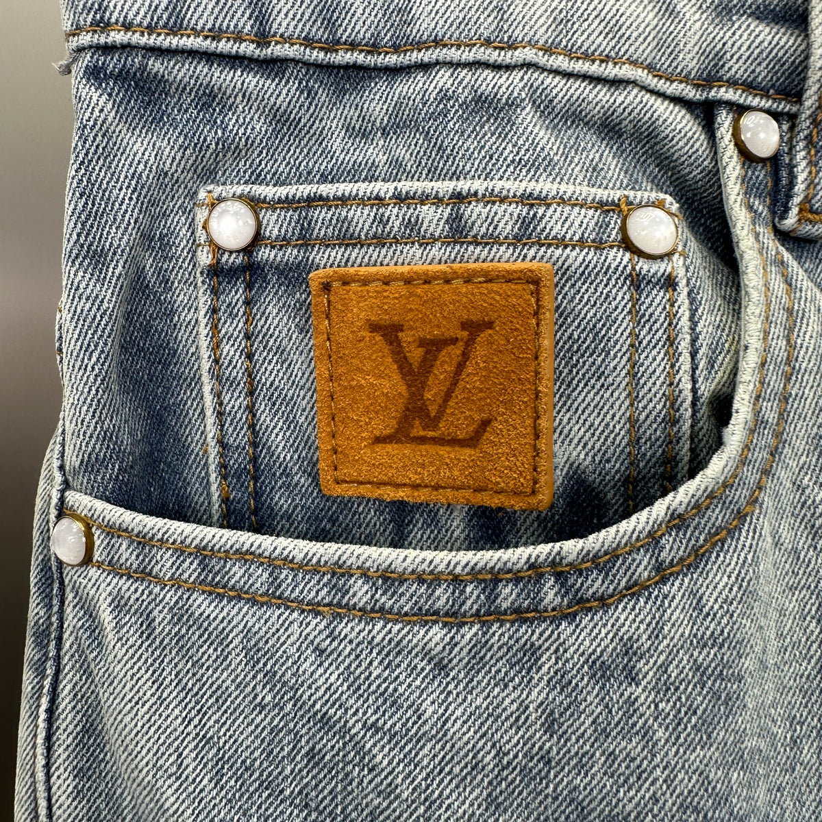 Louis Vuitton Light Indigo Denim Trousers with Heritage Leather LV Patch
