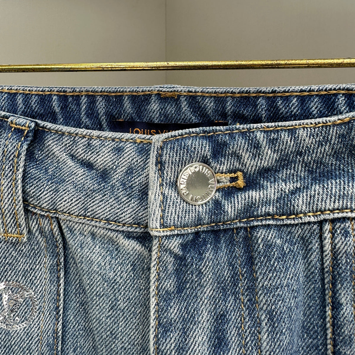 Louis Vuitton Silver LV Monogram Pocket Wide-Leg Denim Trousers