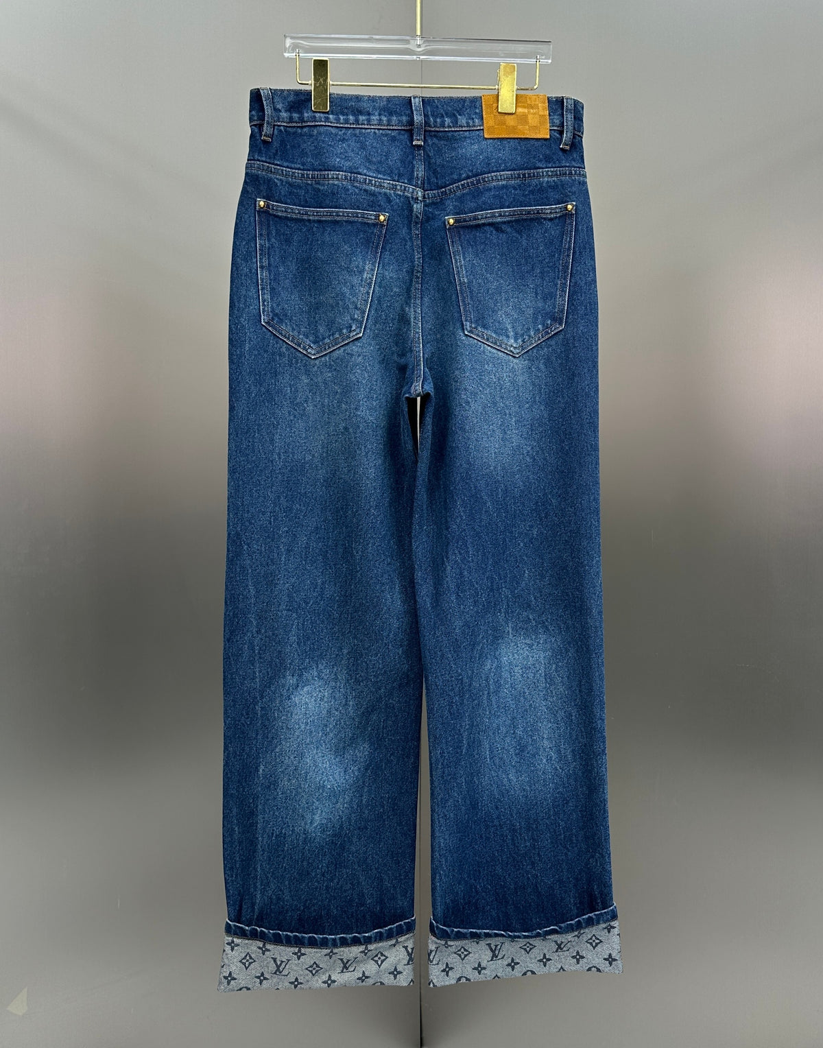Louis Vuitton Rolled Hem Monogram Canvas Detail Denim Trousers