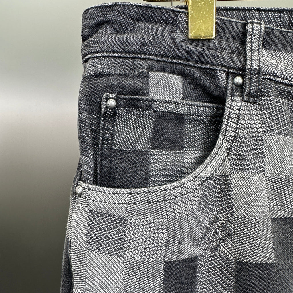 Louis Vuitton Pixelated Damier Charcoal Denim Trousers with Heritage Inscription
