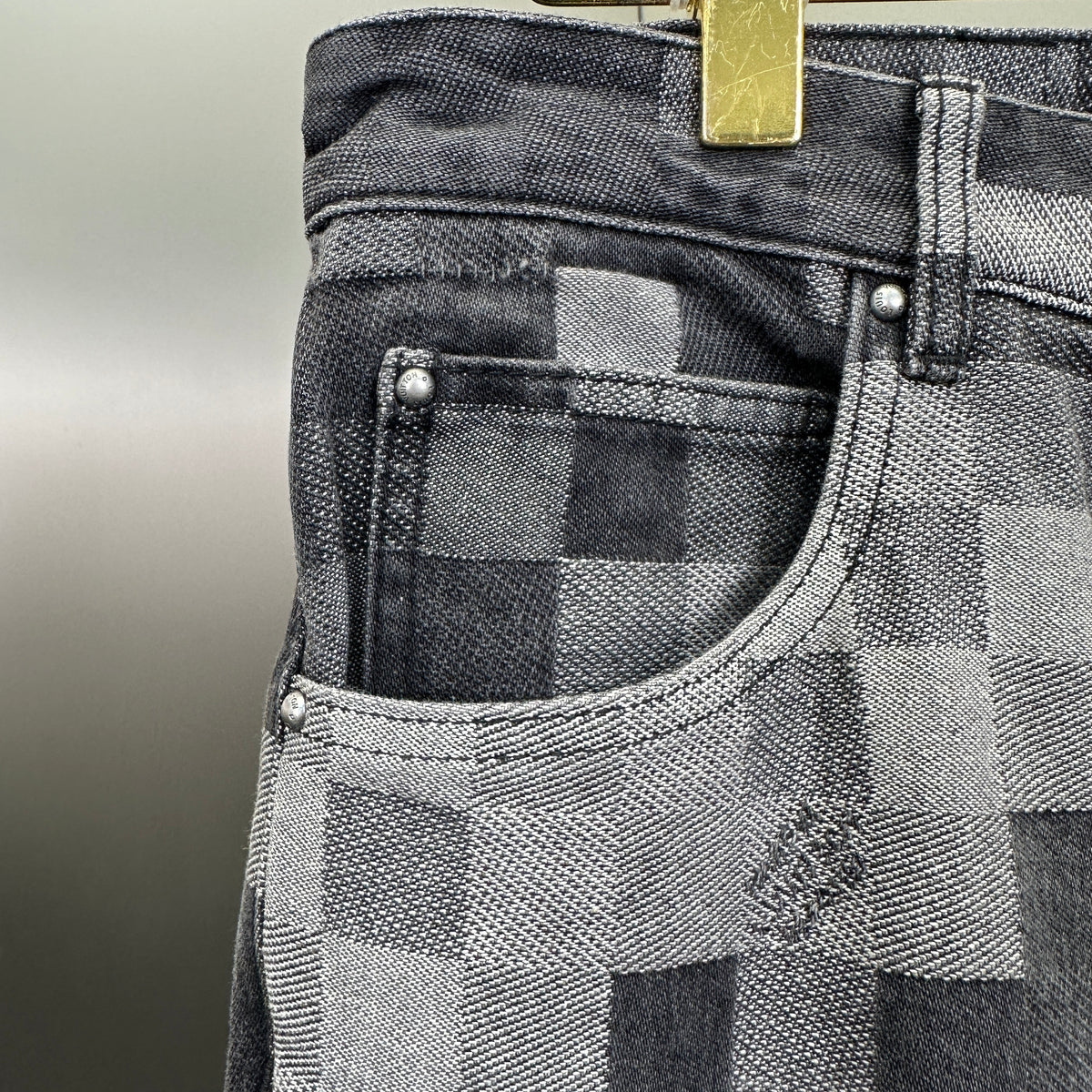Louis Vuitton Pixelated Damier Charcoal Denim Trousers with Heritage Inscription