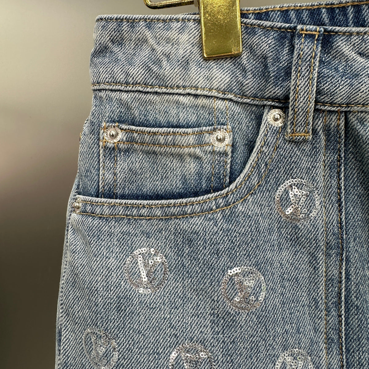 Louis Vuitton Silver LV Monogram Pocket Wide-Leg Denim Trousers