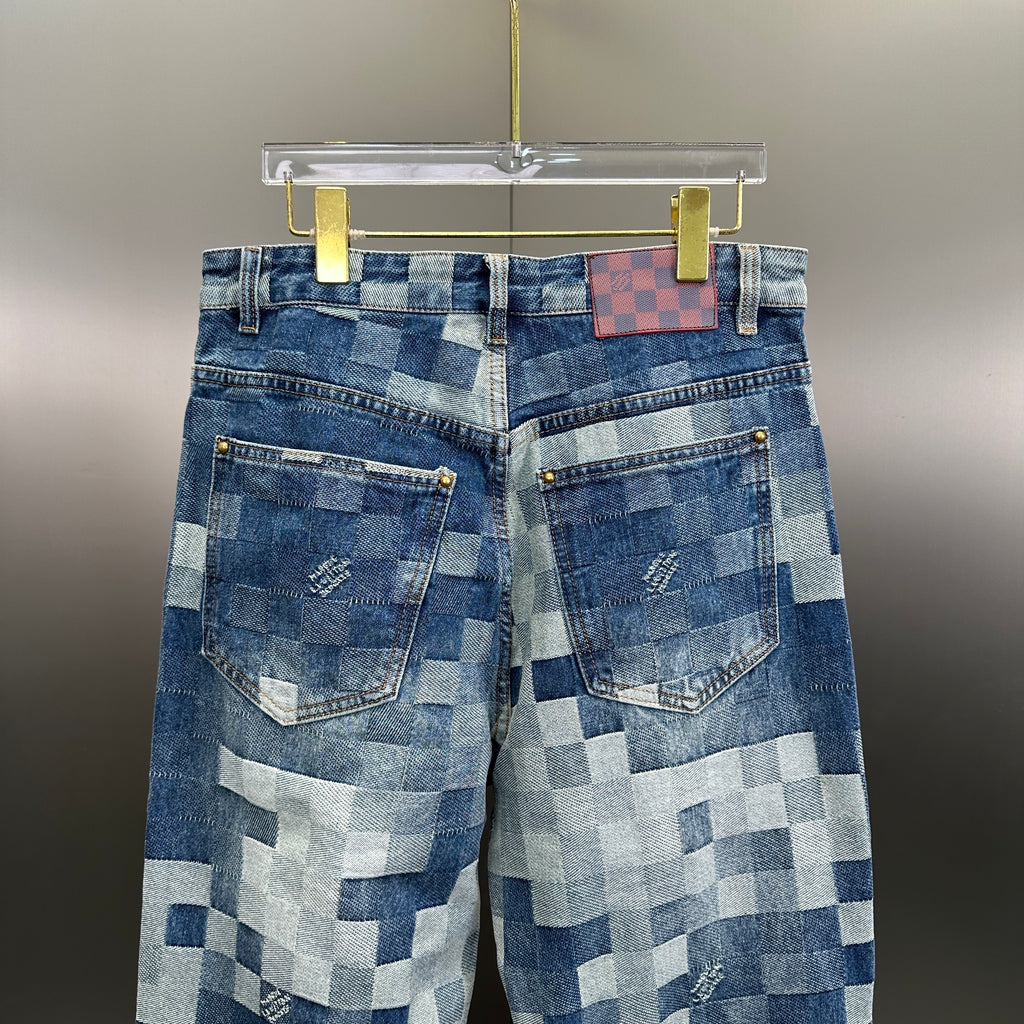 Louis Vuitton Pixelated Damier Indigo Denim Trousers with Heritage Signature