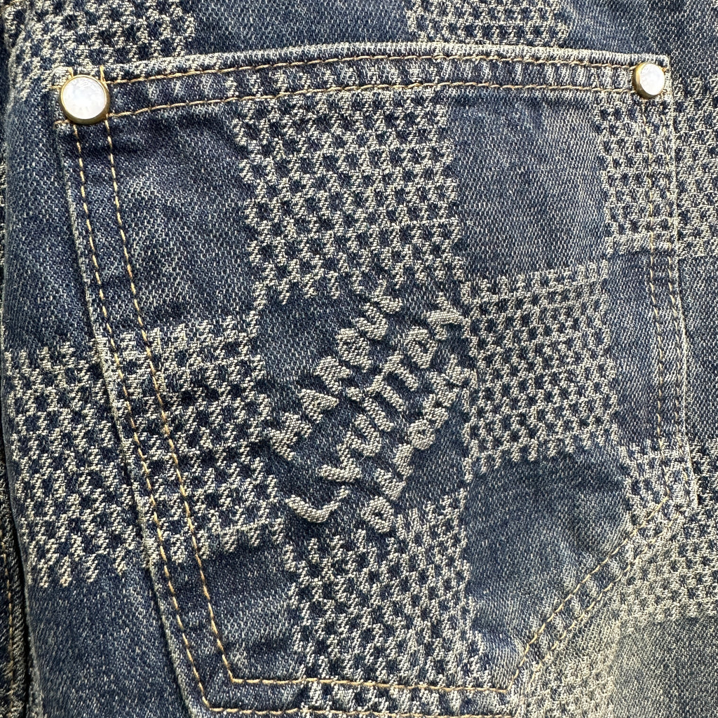 Louis Vuitton Vintage Tinted Damier Denim Trousers with Heritage Inscription