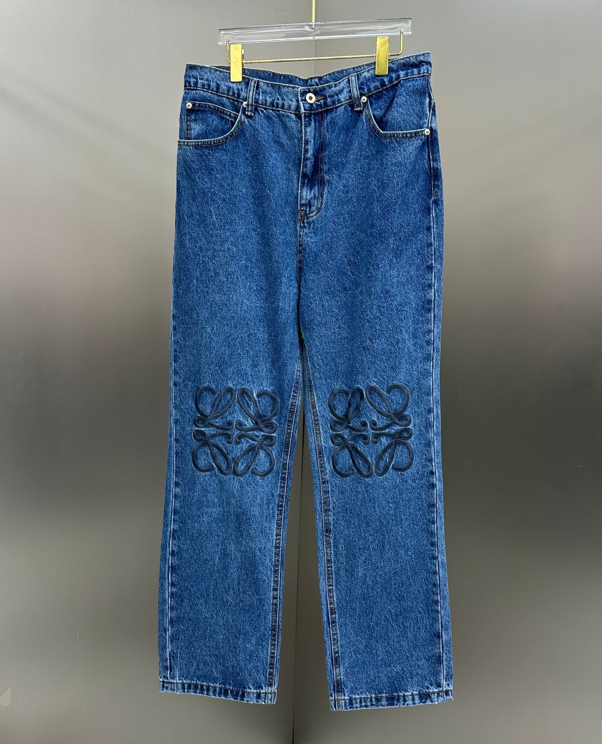 Loewe Anagram Patchwork Straight Denim Pants – Mid-Blue Wash