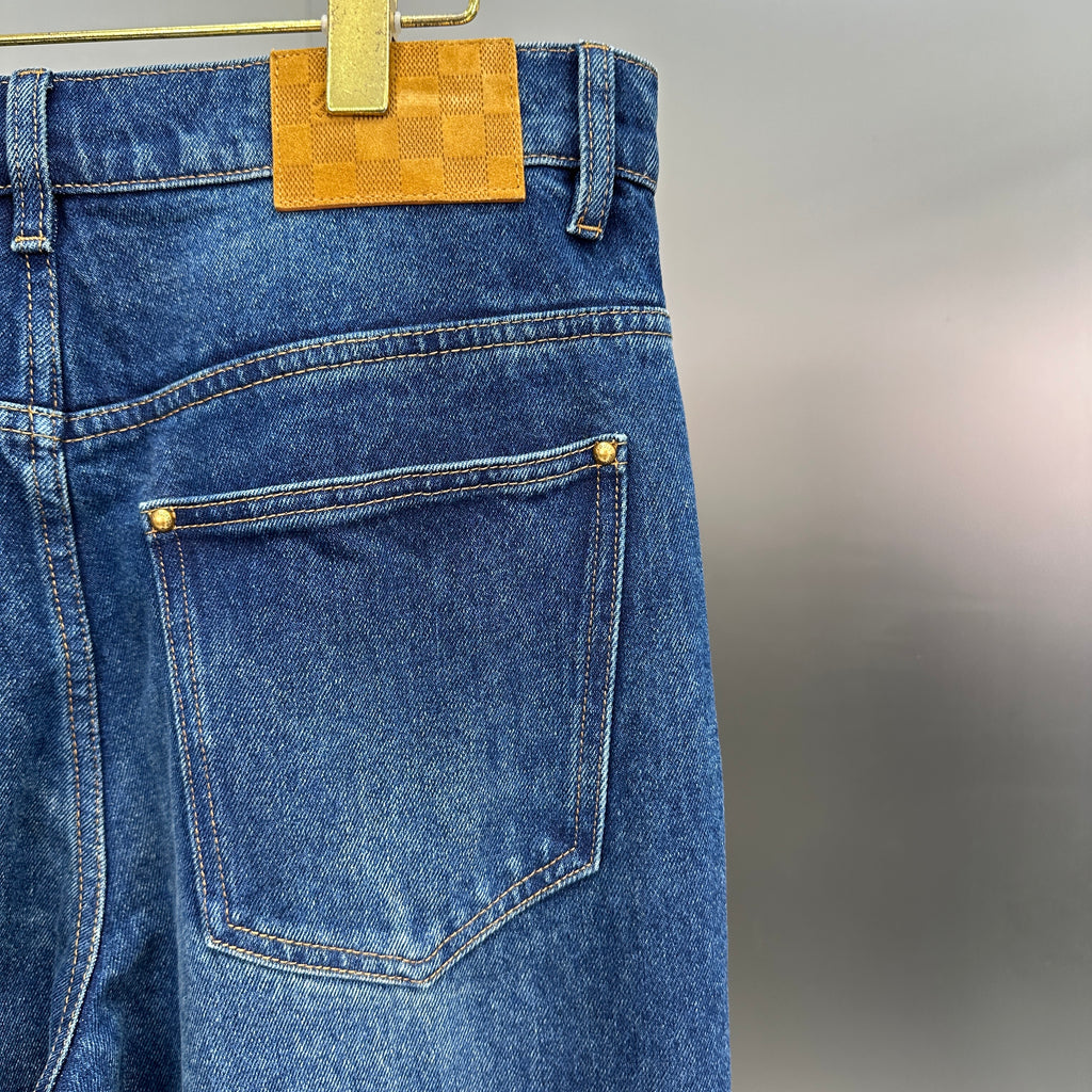 Louis Vuitton Rolled Hem Monogram Canvas Detail Denim Trousers