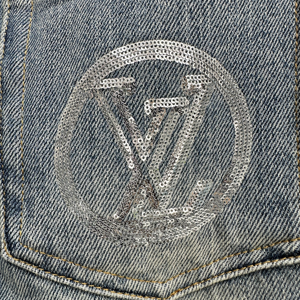 Louis Vuitton Silver LV Monogram Pocket Wide-Leg Denim Trousers