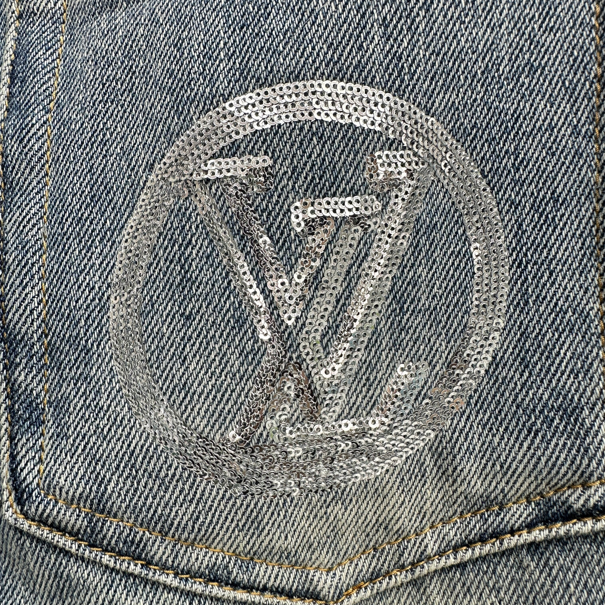 Louis Vuitton Silver LV Monogram Pocket Wide-Leg Denim Trousers