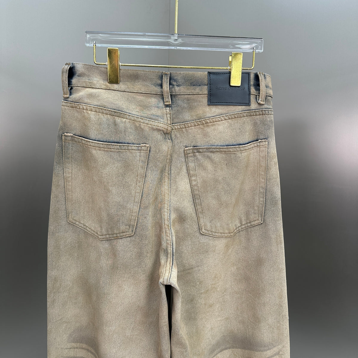Acne Studios Distressed Beige Tinted Wide-Leg Denim Pants