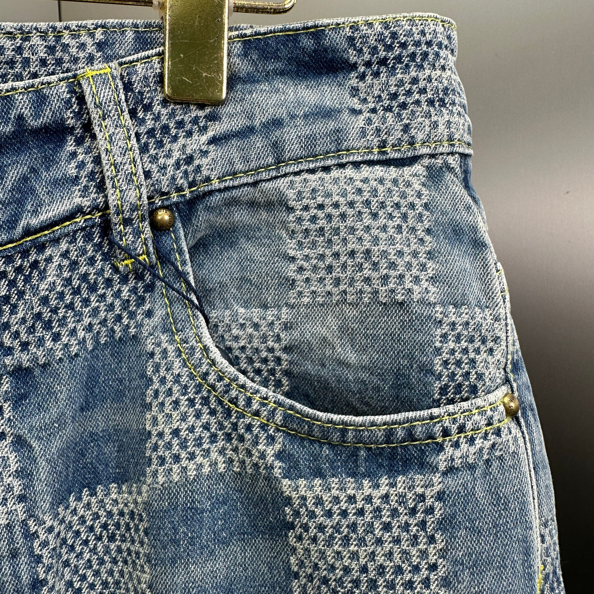 Louis Vuitton Bleached Damier Pattern Denim Trousers with Heritage Inscription